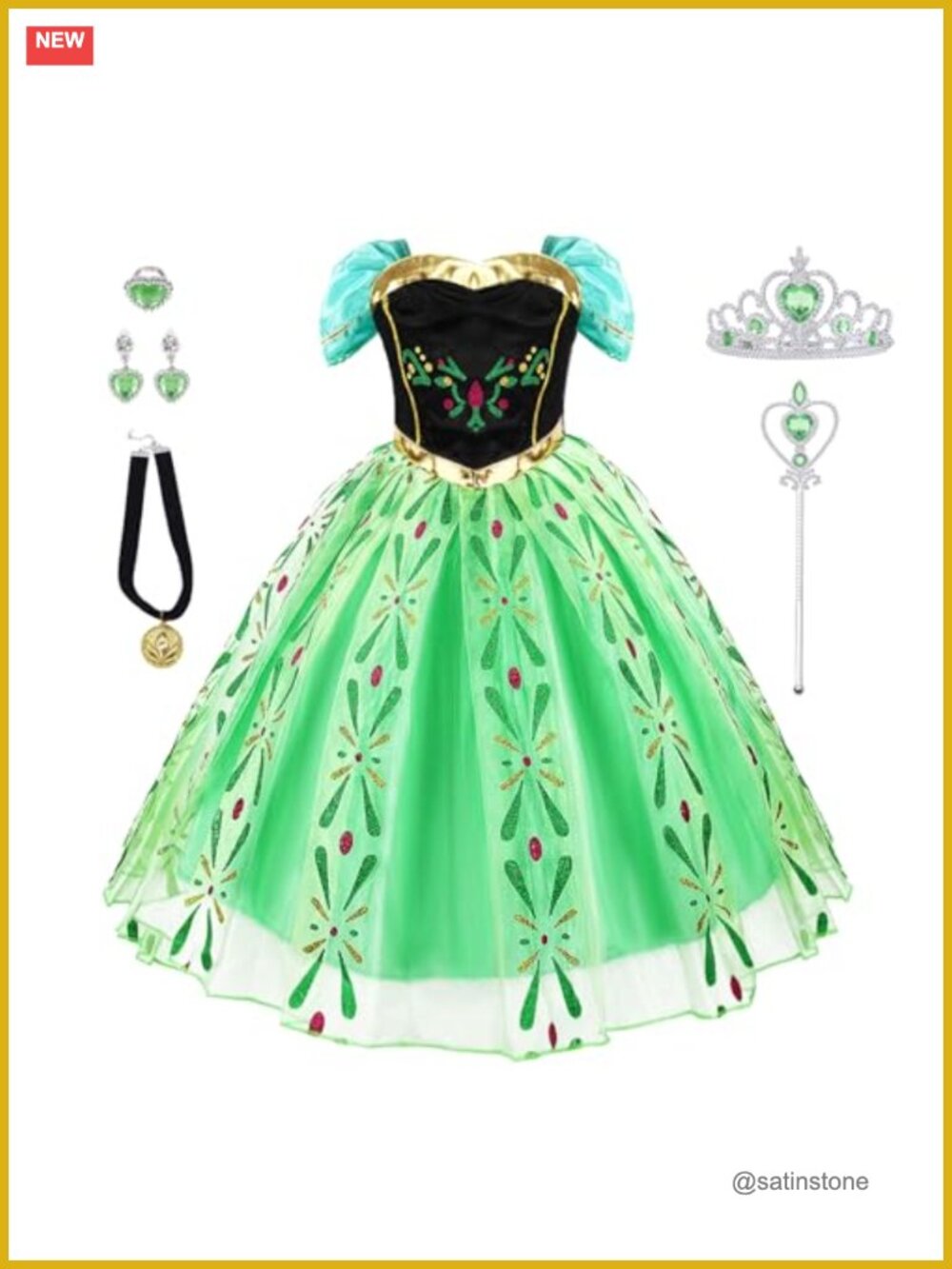 Kids Princess Dress Up Costume Set with Crown & Accessories for Halloween Party